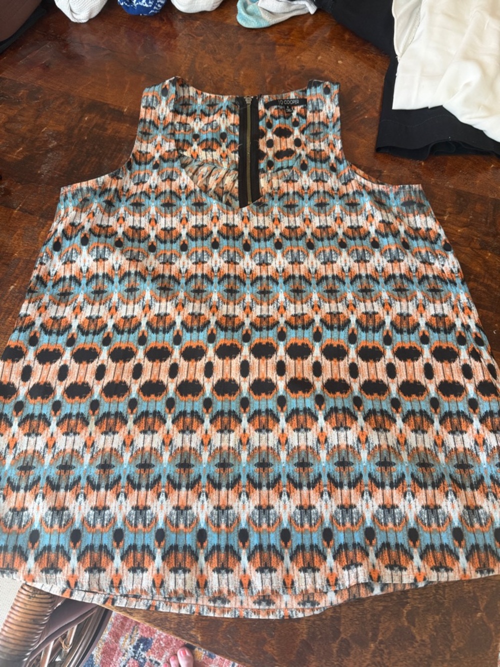 19 Cooper Bold Geometric Tank Top in Teal, Orange & Black